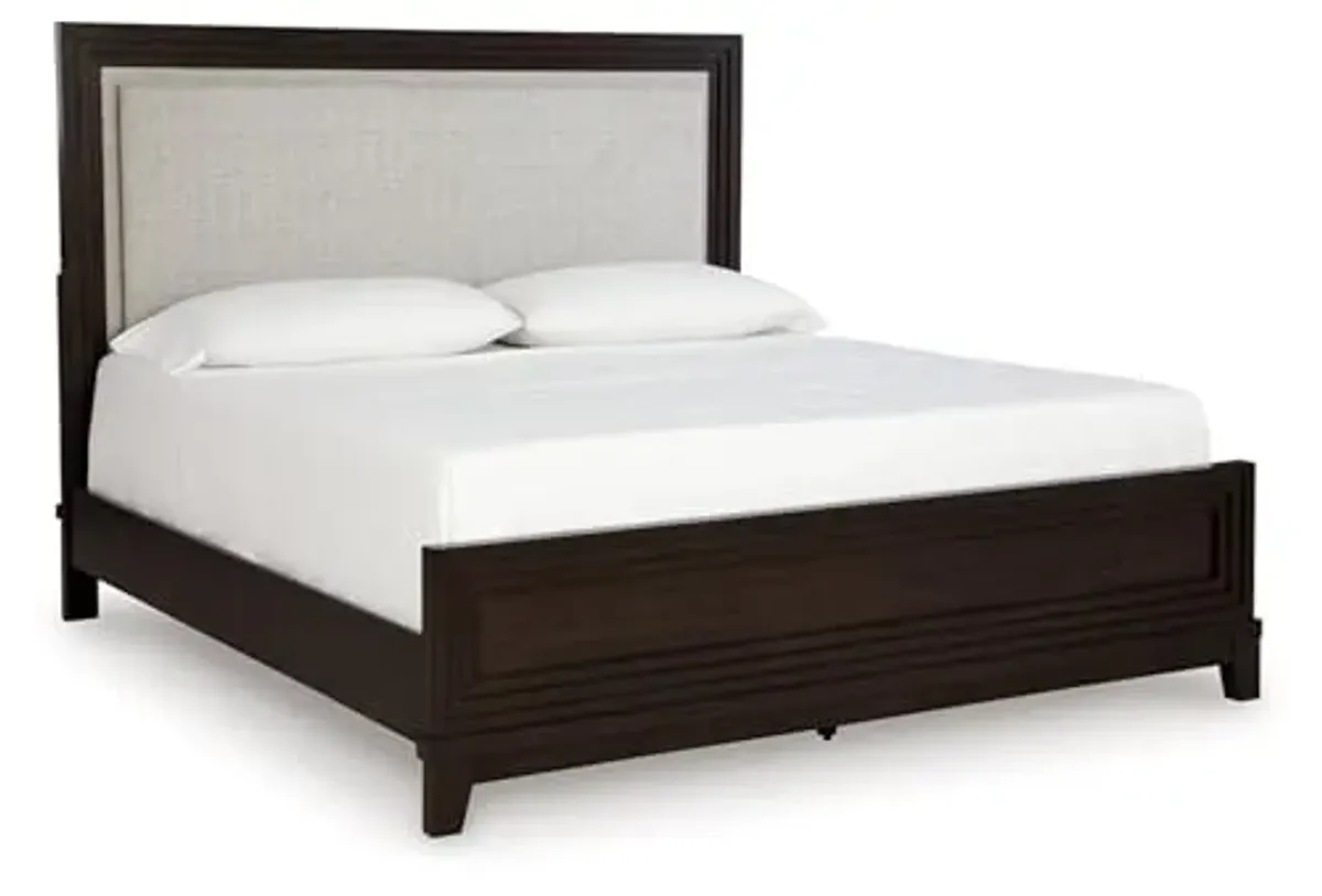 Signature Design by Ashley Neymorton Modern King Upholstered Panel Bed, Foundation or Box Spring Needed, Dark Brown