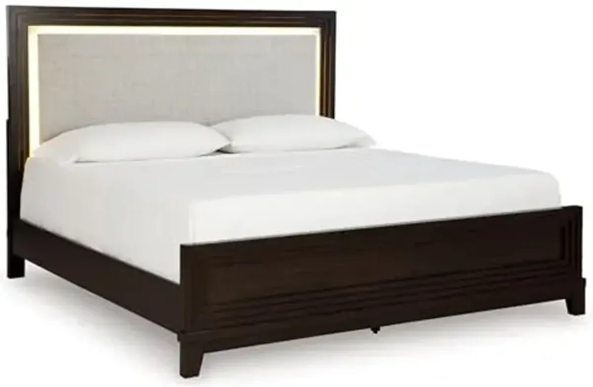 Signature Design by Ashley Neymorton Modern California King Upholstered Panel Bed, Foundation or Box Spring Needed, Dark Brown