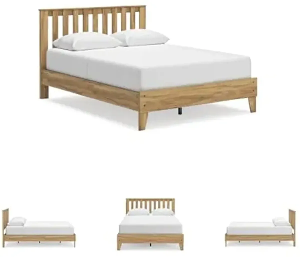 Signature Design by Ashley Bermacy Casual Queen Panel Platform Bed, Wood, Headboard with Vertical Slat Design, Foundation or Box Spring Not Needed, 63" W x 85" D x 43" H, Brown