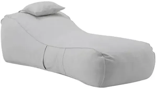 Christopher Knight Home Morton Outdoor Bean Bag Chair, Fabric Bean Bag Chair for Adults and Kids, Indoor/Outdoor Sun Lounger with Headrest, Patio Chaise Lounge Chair, Light Gray