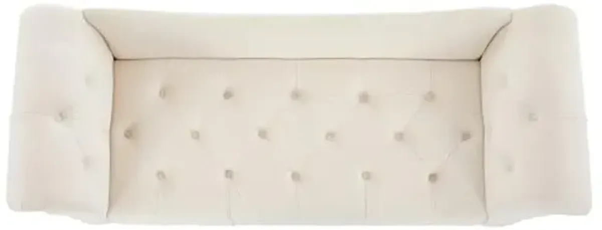 Christopher Knight Home Ucal Velvet Upholstered End of Bed Ottoman, Wooden Living Room Ottoman Bench with Curved Arms, Long Entryway Bench with Button Tufting, Long Seating for Bedroom, Beige