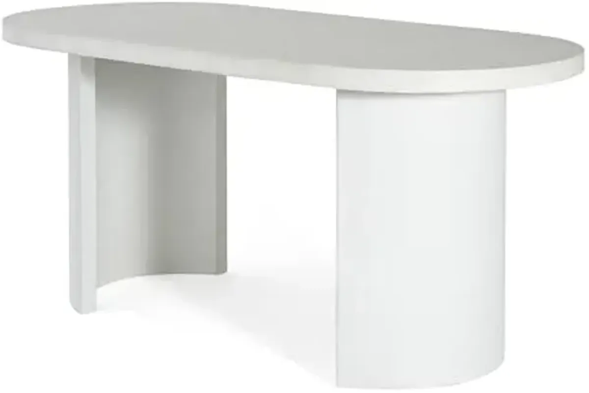 Christopher Knight Home Alan Modern Minimalist Concrete Outdoor Dining Table with White Terrazzo Tabletop, Oval Top Dining Table for 6, Pedestal Kitchen Table, Ideal for Family Gatherings, White