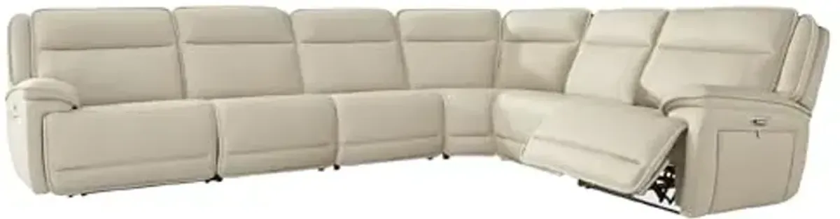Signature Design by Ashley Double Deal Contemporary Leather Match Right-Arm Facing 6-Piece Reclining Sectional with Armrest, USB Port and Storage, Beige