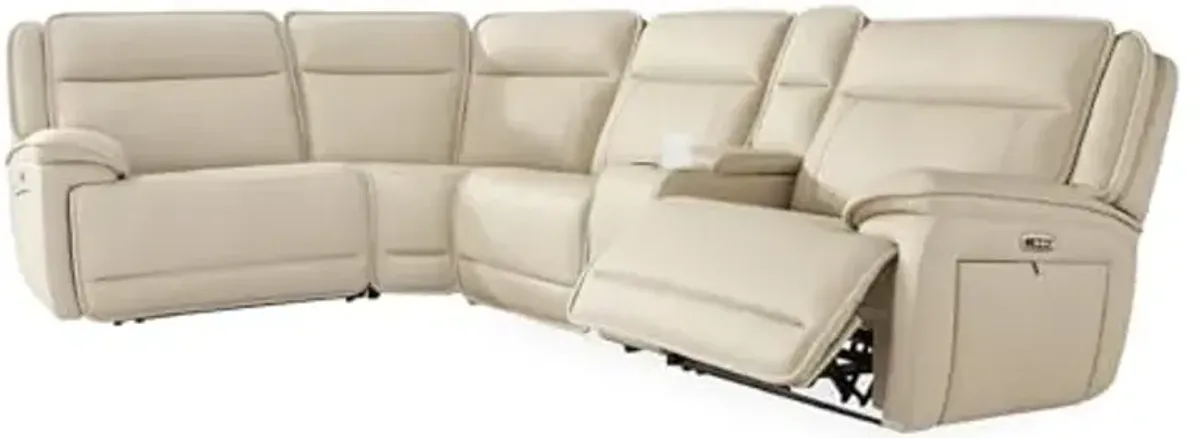 Signature Design by Ashley Double Deal Contemporary Leather Match Left-Arm Facing 5-Piece Reclining Sectional with Console, Armrest, USB Port and Storage, Beige