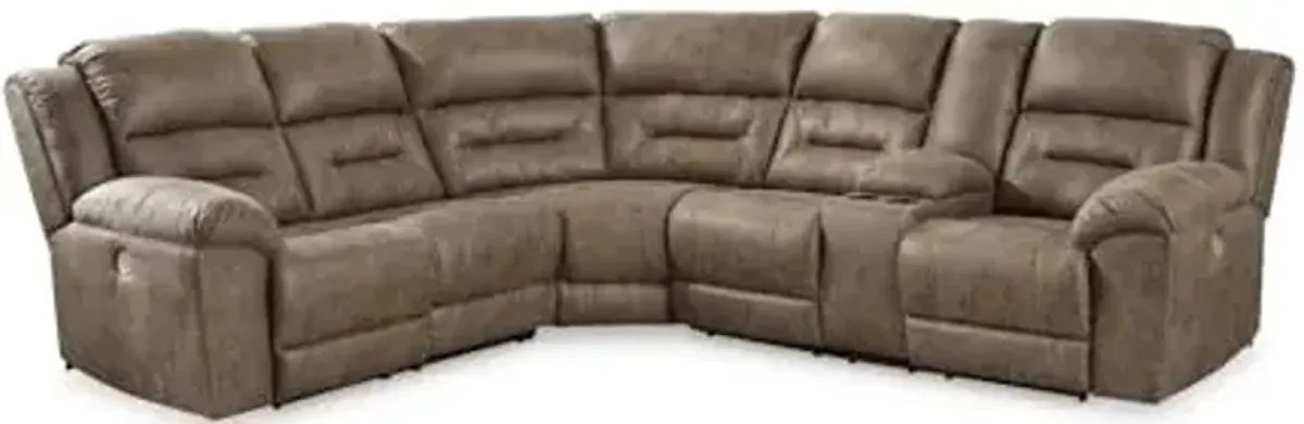 Signature Design by Ashley Ravenel Contemporary Faux Leather Left-Arm Facing 3-Piece Power Reclining Sectional with Armrest, Storage and USB Port, Dark Brown