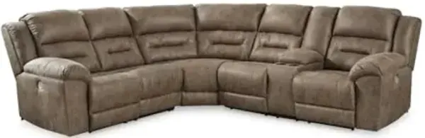 Signature Design by Ashley Ravenel Contemporary Faux Leather Left-Arm Facing 3-Piece Power Reclining Sectional with Armrest, Storage and USB Port, Dark Brown