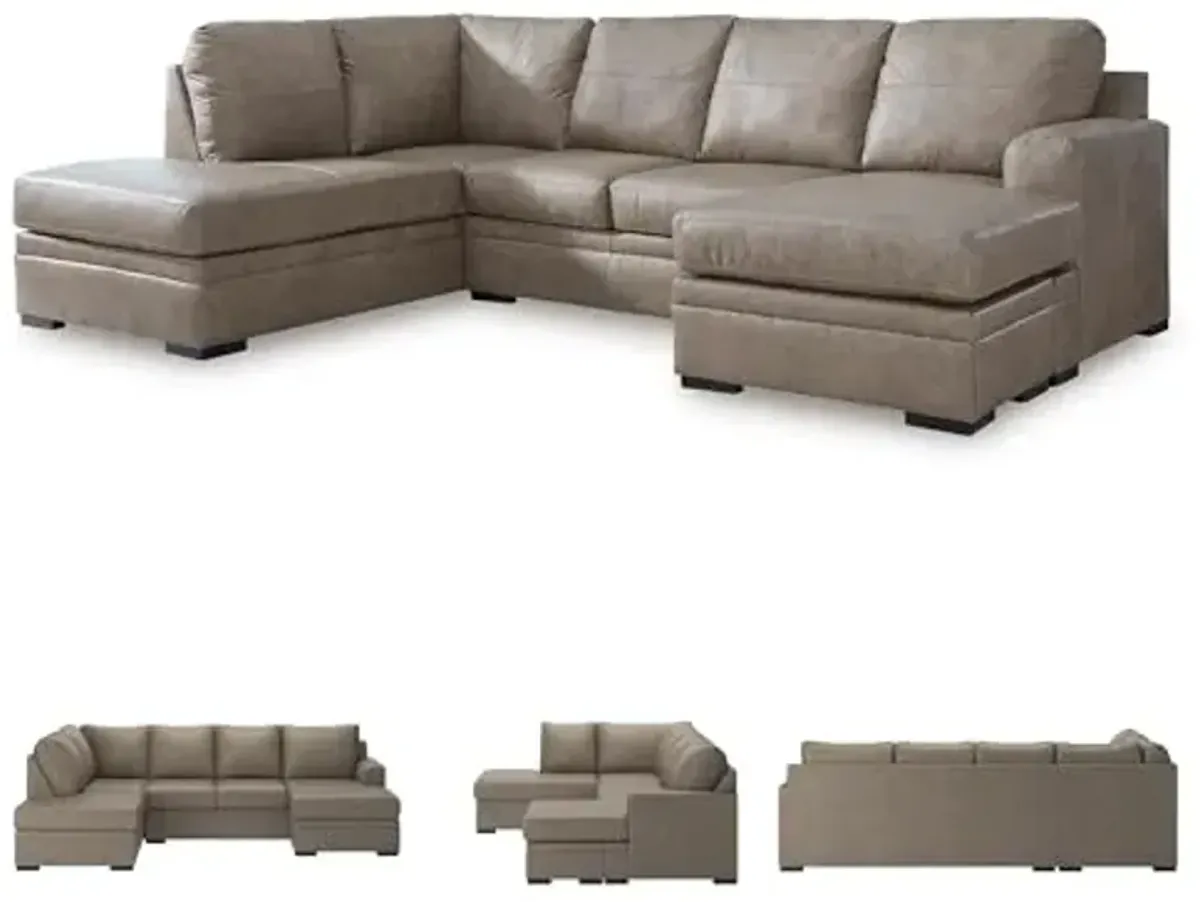 Signature Design by Ashley Amuleto Contemporary Leather Match Left-Arm Facing 2-Piece Sectional with Chaise, Removable Cushions and Armrest, Dark Brown