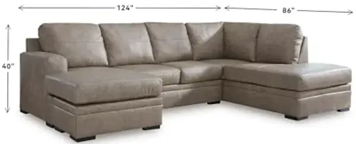 Signature Design by Ashley Amuleto Contemporary Leather Match Right-Arm Facing 2-Piece Sectional with Chaise, Removable Cushions and Armrest, Dark Brown