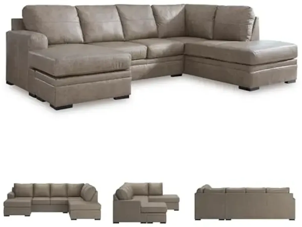 Signature Design by Ashley Amuleto Contemporary Leather Match Right-Arm Facing 2-Piece Sectional with Chaise, Removable Cushions and Armrest, Dark Brown