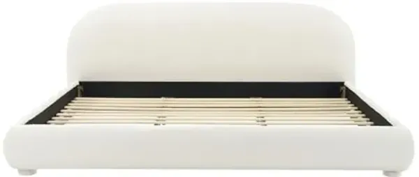 Christopher Knight Home Umti King Bed Frame and Headboard, Boucle Fabric Upholstered King Size Bed Frame, Curve-Shaped Design Headboards, Modern Design Bed Set, Easy Assembly, Heavy Duty, Cream