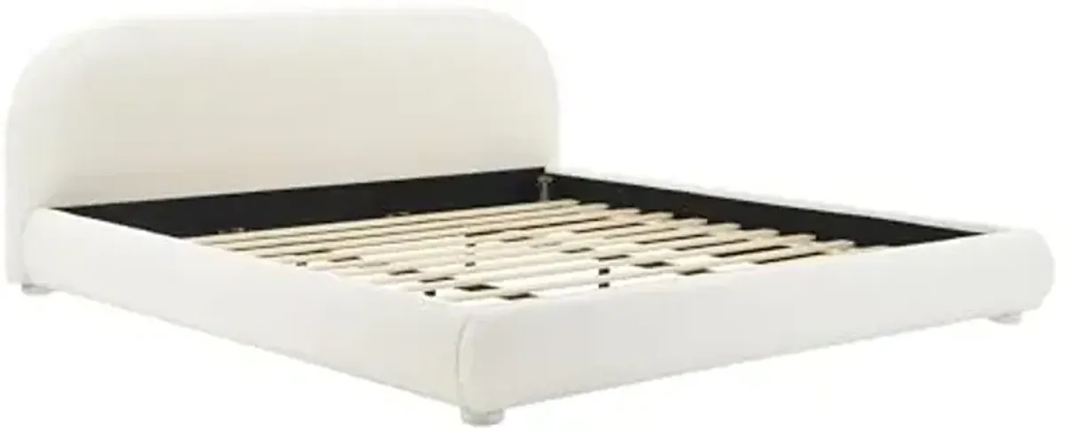 Christopher Knight Home Umti King Bed Frame and Headboard, Boucle Fabric Upholstered King Size Bed Frame, Curve-Shaped Design Headboards, Modern Design Bed Set, Easy Assembly, Heavy Duty, Cream