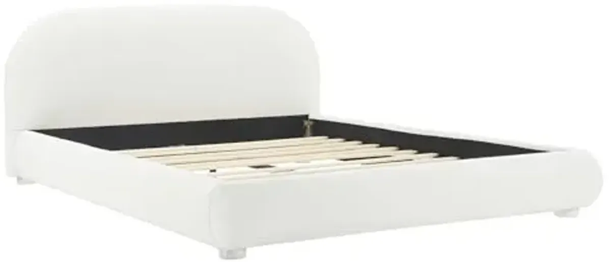 Christopher Knight Home Umti Queen Bed Frame with Headboard, Boucle Fabric Upholstered Queen Size Bed Frame, Curve-Shaped Design Headboards, Modern Design Bed Set, Easy Assembly, Heavy Duty, Cream