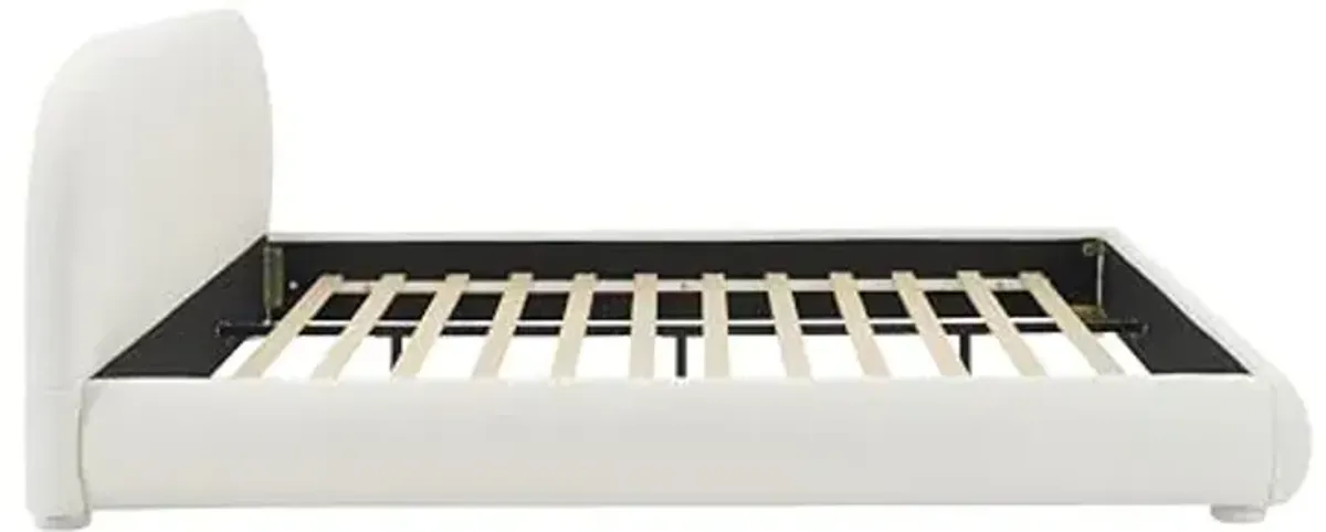 Christopher Knight Home Umti Queen Bed Frame with Headboard, Boucle Fabric Upholstered Queen Size Bed Frame, Curve-Shaped Design Headboards, Modern Design Bed Set, Easy Assembly, Heavy Duty, Cream