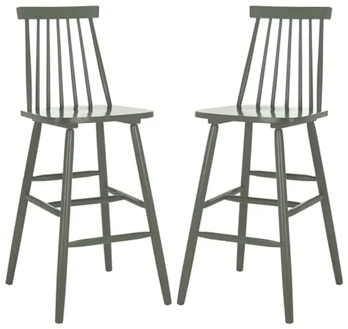 SAFAVIEH Home Collection - Beaufort Dusty Green Solid Wood Bar Stool Set of 2, 30-Inch Seat Height, Farmhouse Windsor Spindle Back Design (BST8500F-SET2)