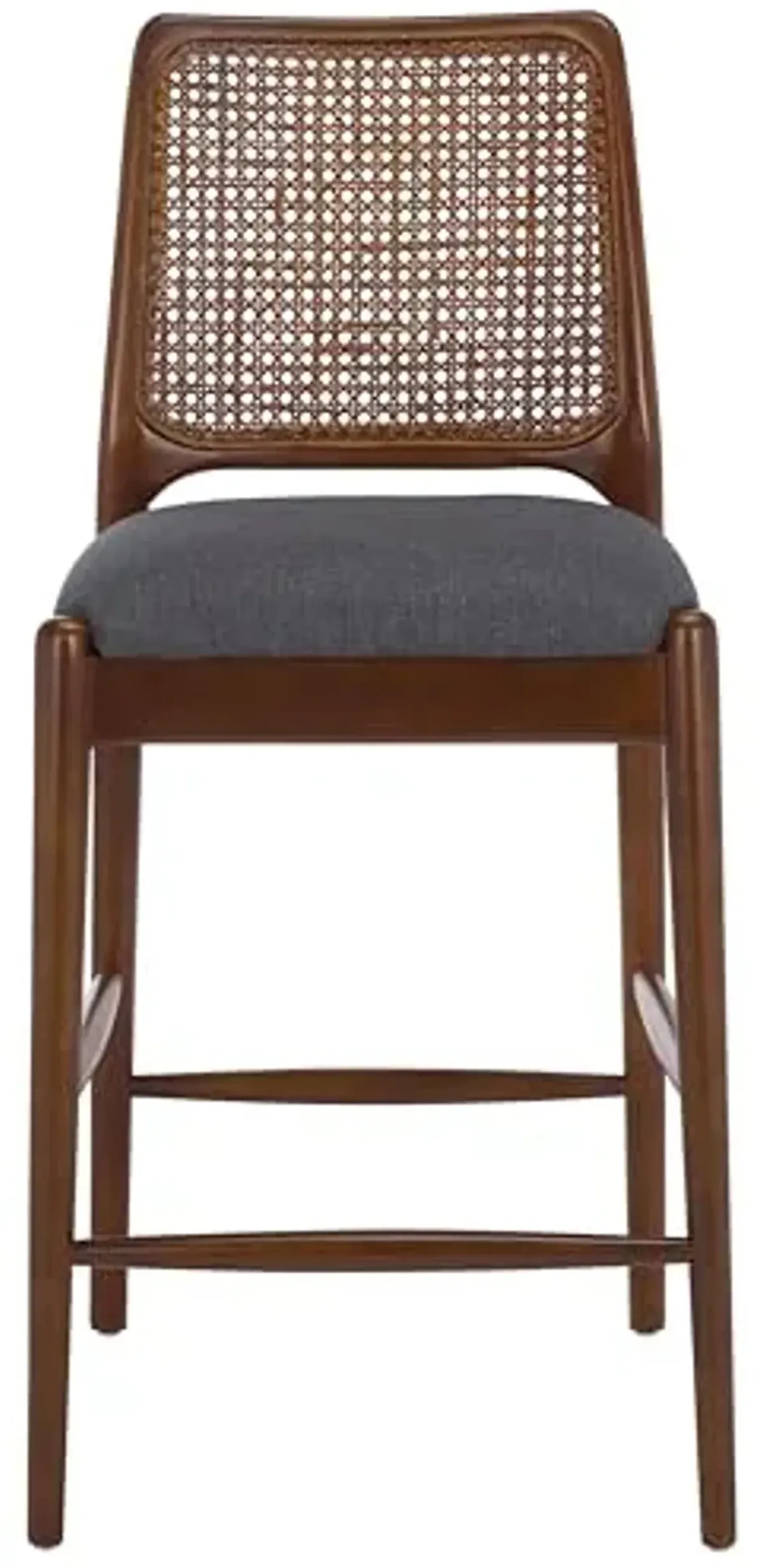 SAFAVIEH Home Collection - Reinhardt Counter Stool, 27-inch Seat Height, Walnut Brown Solid Wood Frame & Grey Seat with Rattan Back (BST8800B)