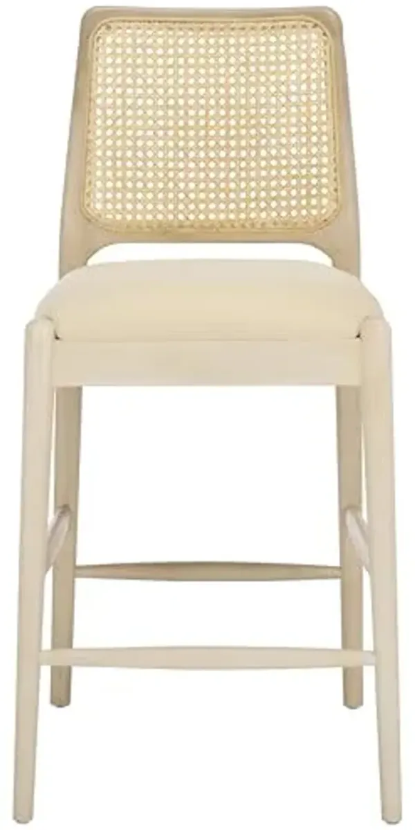 SAFAVIEH Home Collection - Reinhardt Counter Stool, 27-inch Seat Height, White Solid Wood Frame & Ivory Seat with Rattan Back (BST8800B)