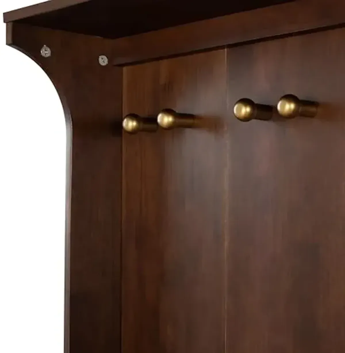 SAFAVIEH Couture Collection - Pitta Walnut & Gold Wood Hall Tree with Drawer and Coat Hooks, Entryway Storage Organizer (SFV4224A)