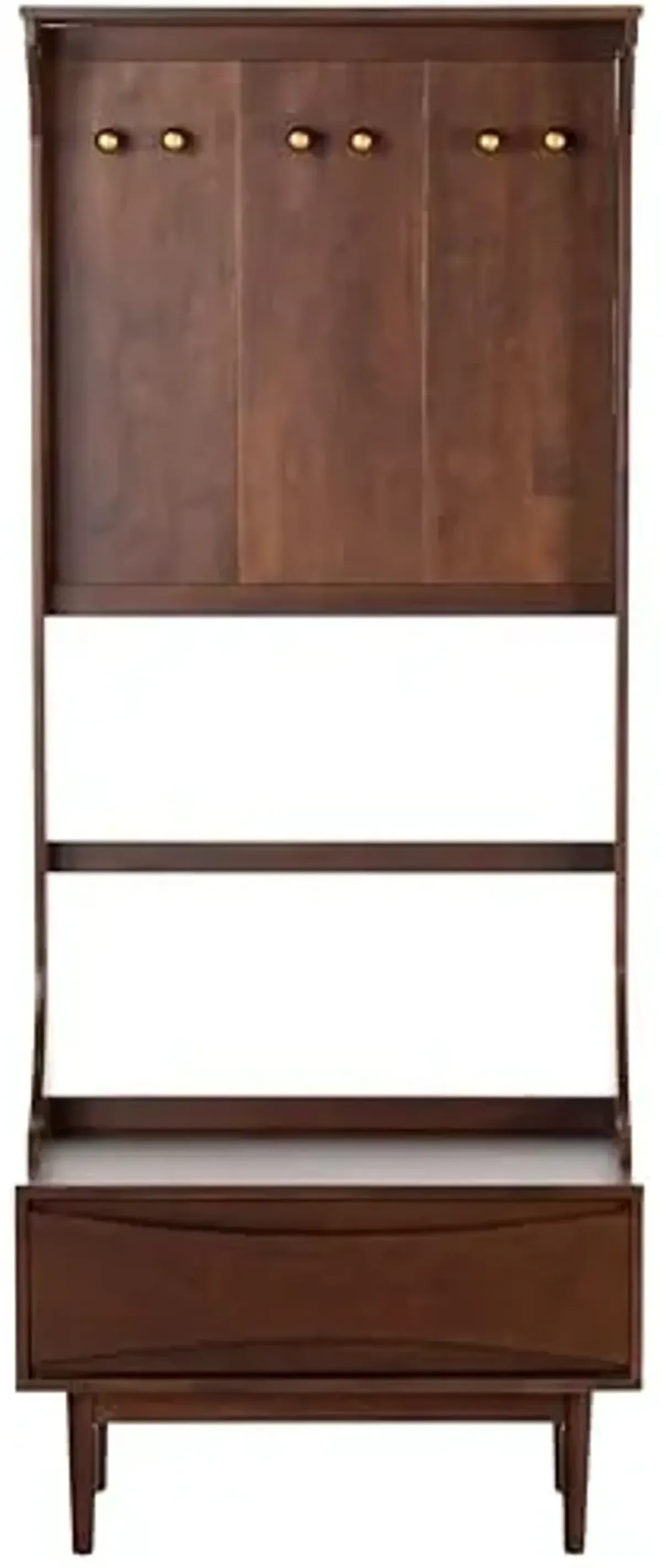 SAFAVIEH Couture Collection - Pitta Walnut & Gold Wood Hall Tree with Drawer and Coat Hooks, Entryway Storage Organizer (SFV4224A)