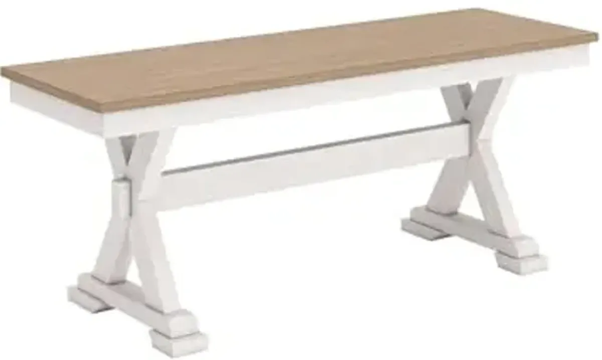 Signature Design by Ashley Westlinport Farmhouse 48" Dining Bench with Antiqued Finish, Antique White