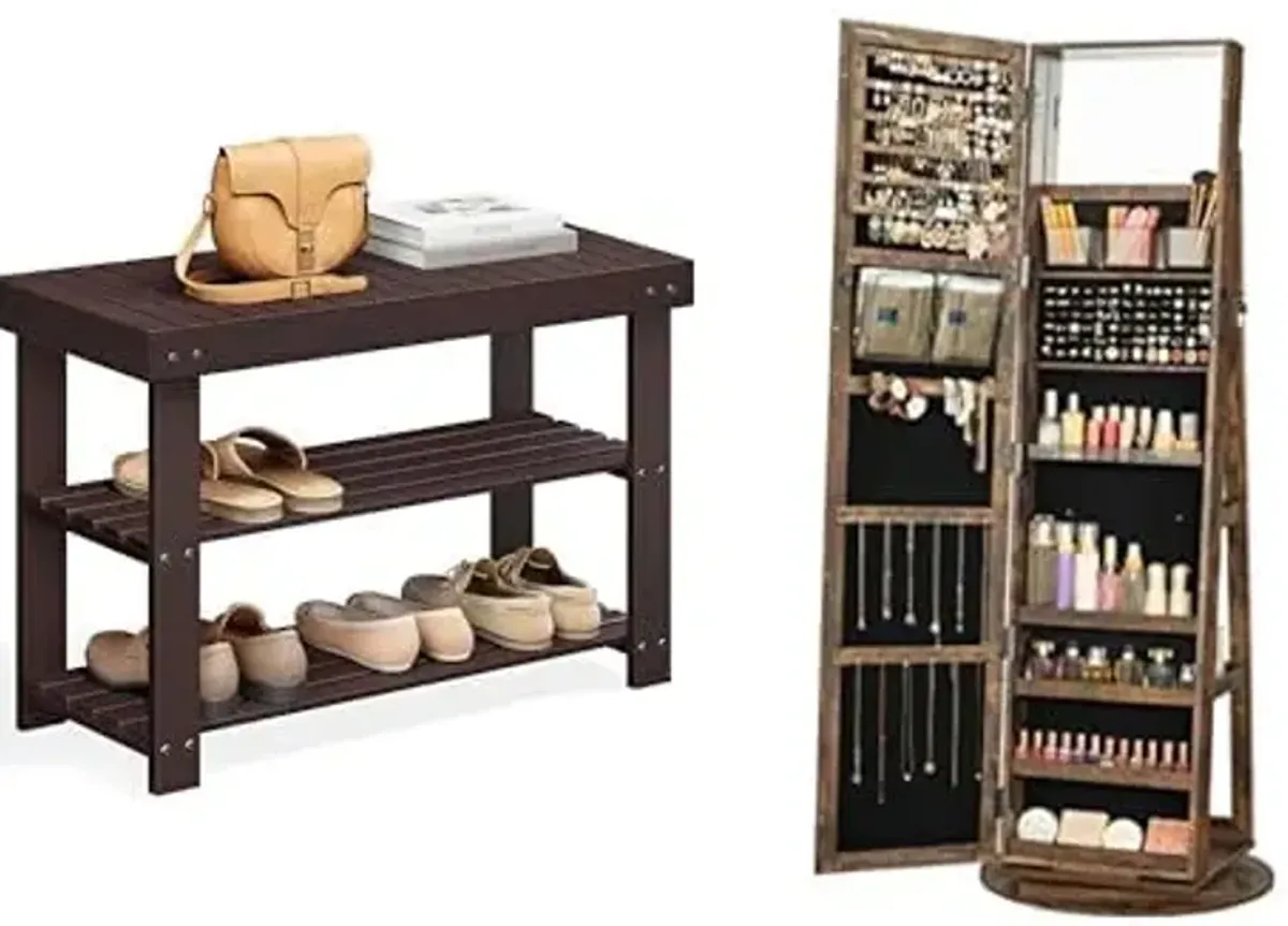 SONGMICS Shoe Rack Bench, 360° Swivel Jewelry Cabinet, ULBS04Z and UJJC006X01