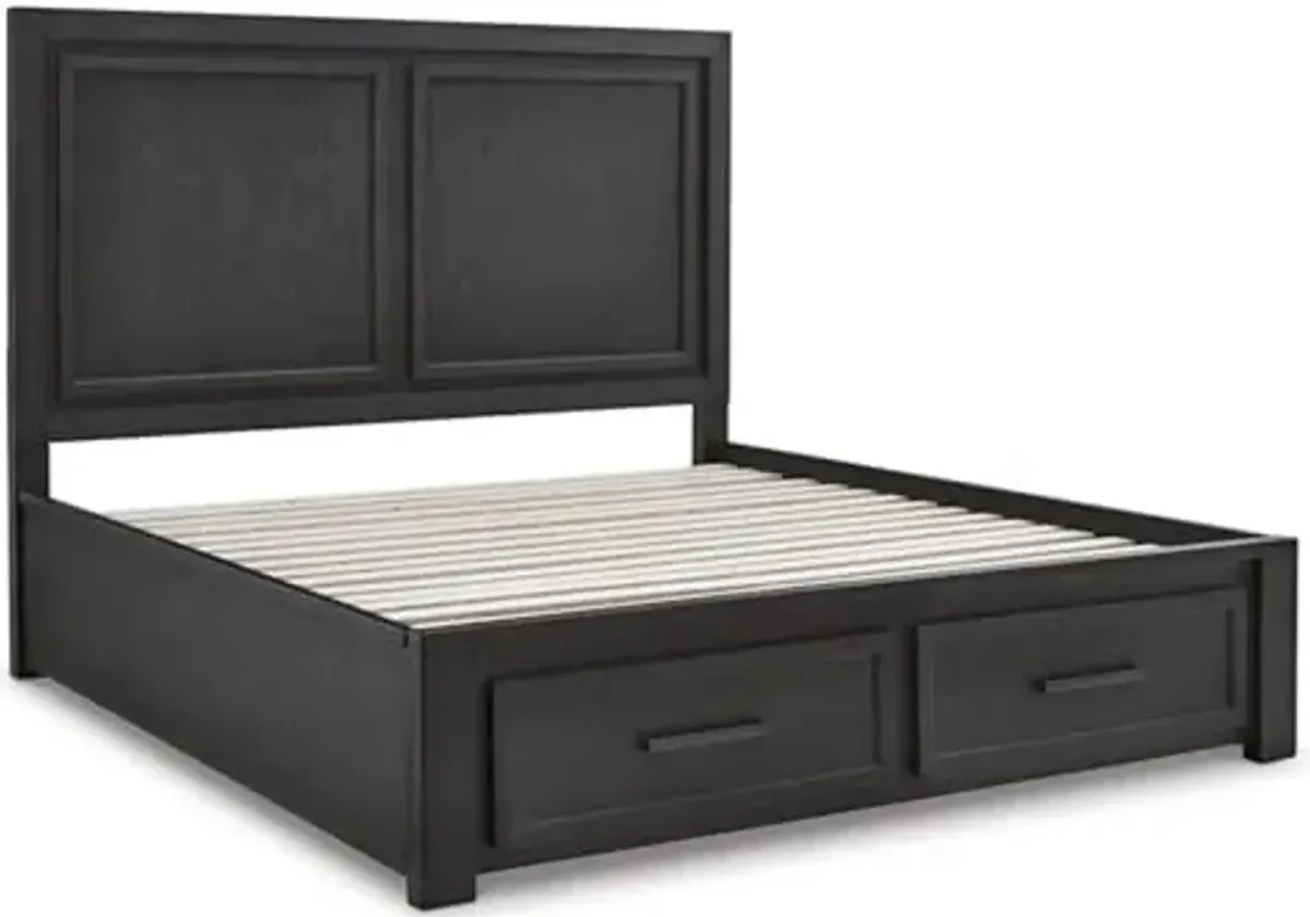 Signature Design by Ashley Foyland Transitional 2-Drawer California King Platform Storage Bed, Foundation or Box Spring Not Needed, Black & Dark Brown