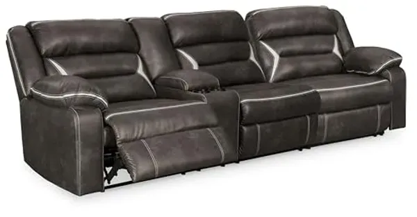Signature Design by Ashley Kincord Contemporary Faux Leather 2-Piece Power Reclining Sectional Sofa with USB Charging Ports, Console and Storage, Dark Brown