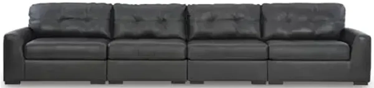 Signature Design by Ashley Brindley Pier Urban Modular Leather Match Tufted Anti Sag 4-Piece Sectional with Loose Seat Cushions, Gray