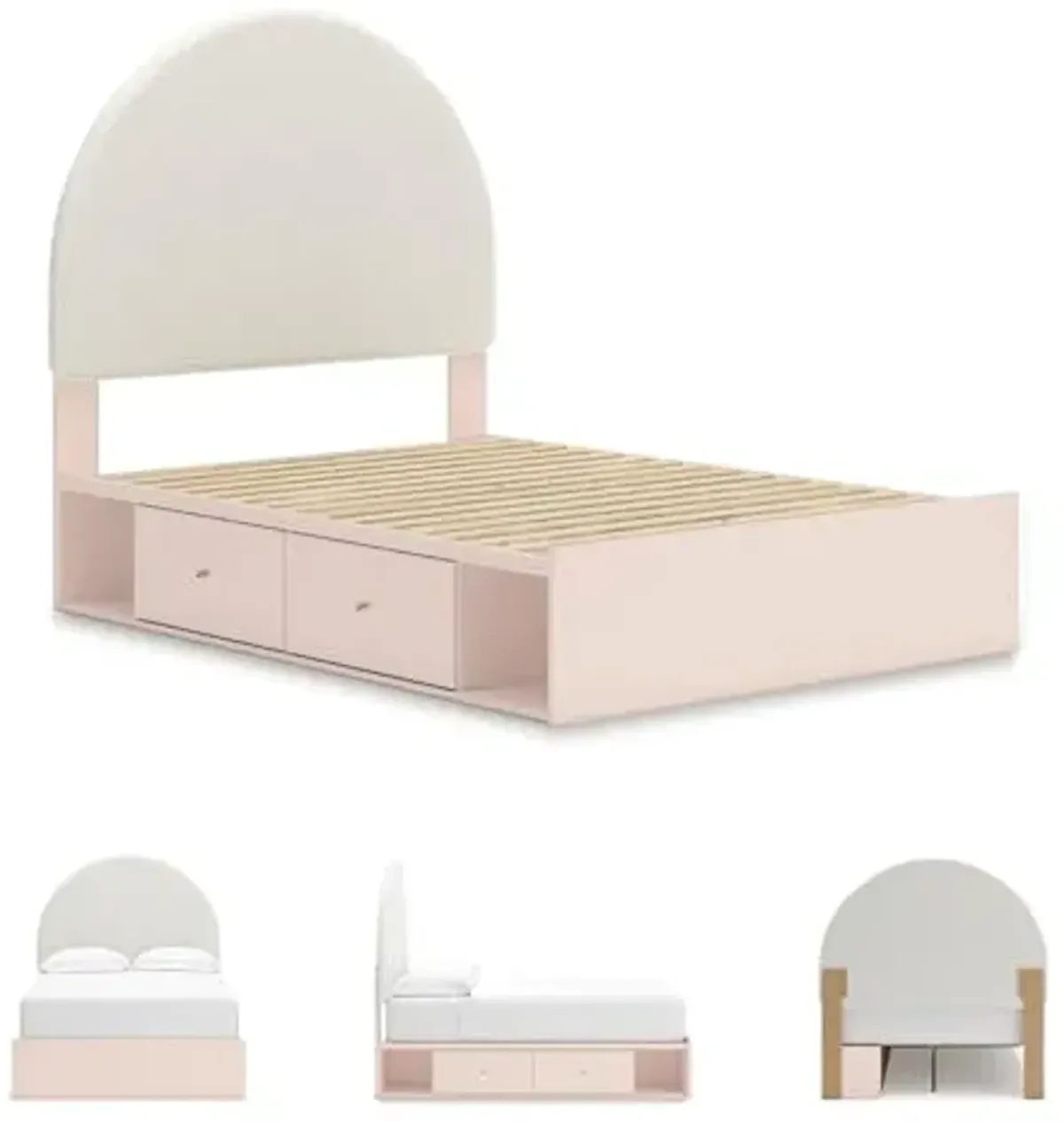 Signature Design by Ashley Wistenpine Casual Full Upholstered Platform Bed with 2-Drawer and 2-Cubby, Foundation or Box Spring Not Needed, White & Pink