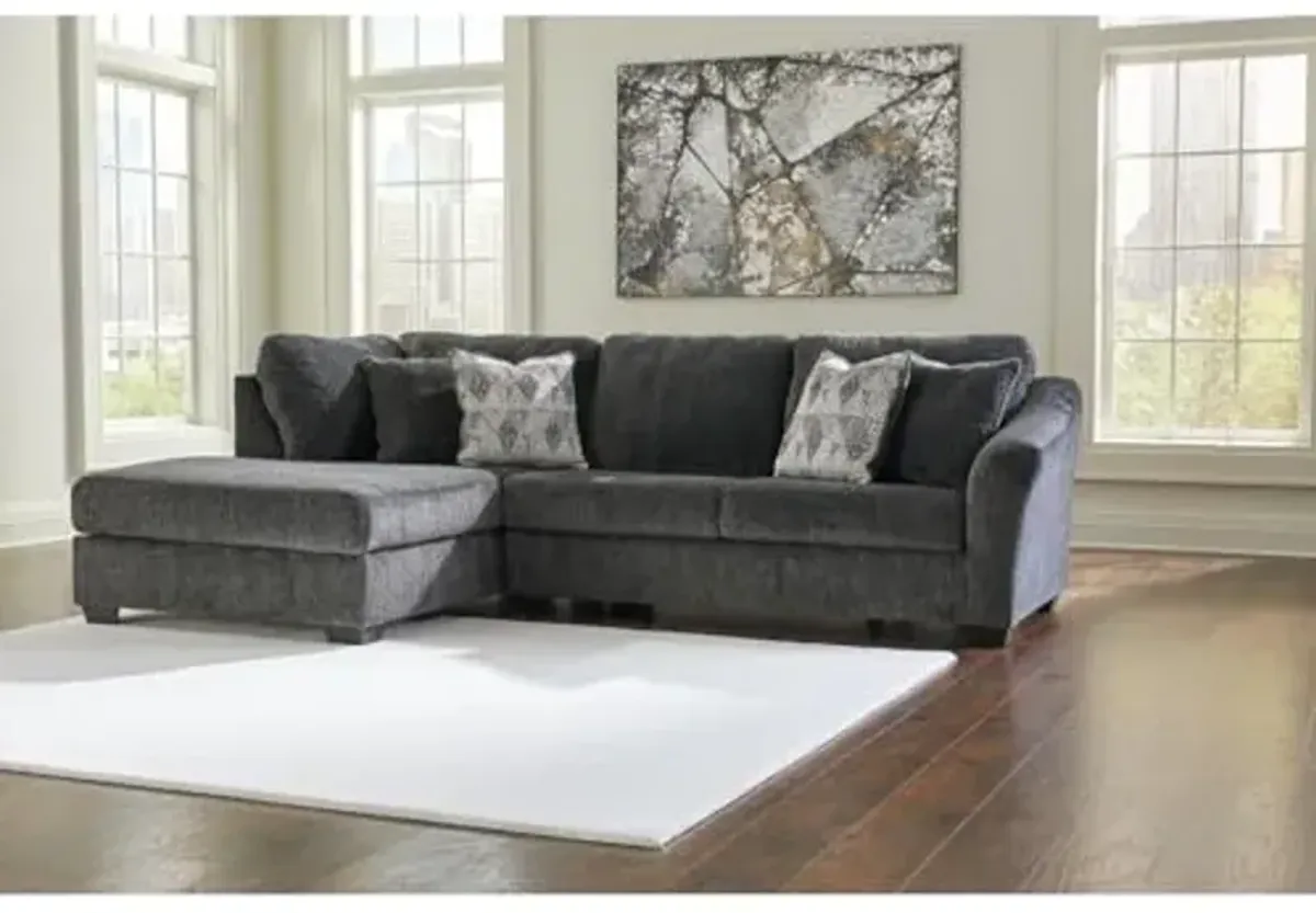 Signature Design by Ashley Biddeford Contemporary Left-Arm Facing Convertible 2-Piece Sleeper Sectional with Chaise, Bi-Fold Memory Foam Mattress and 4 Accent Pillows, Full, Gray