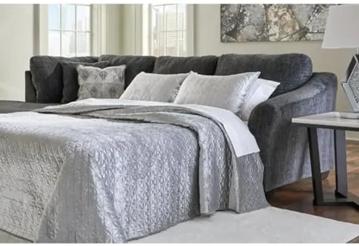 Signature Design by Ashley Biddeford Contemporary Left-Arm Facing Convertible 2-Piece Sleeper Sectional with Chaise, Bi-Fold Memory Foam Mattress and 4 Accent Pillows, Full, Gray