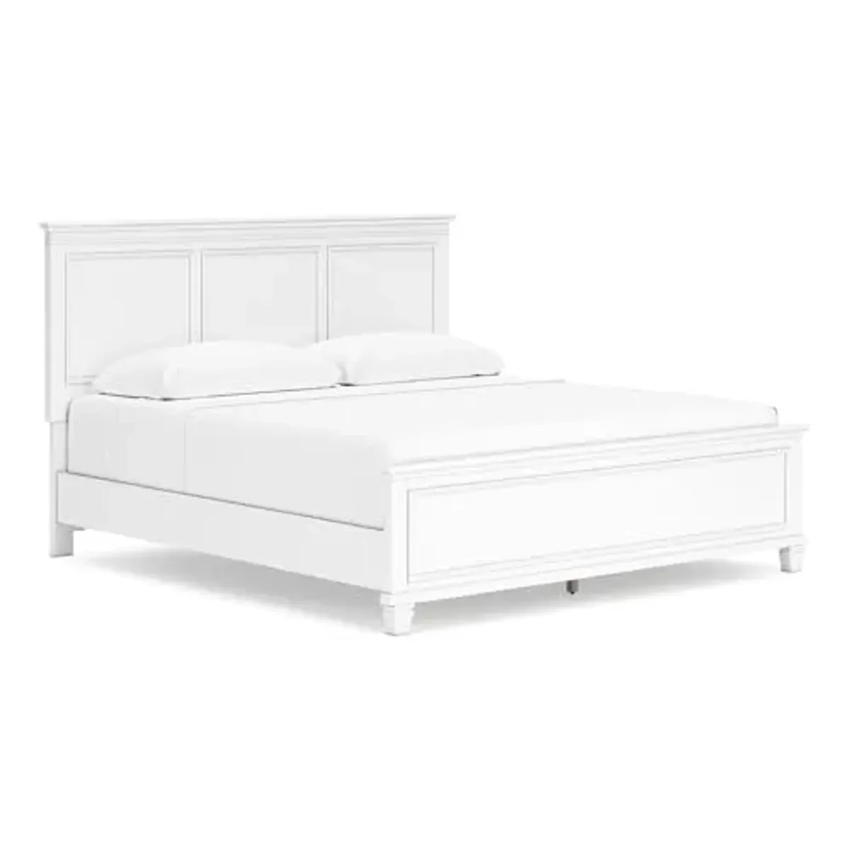 Signature Design by Ashley Fortman Transitional California King Panel Bed with Tapered Feet, Foundation or Box Spring Needed, White