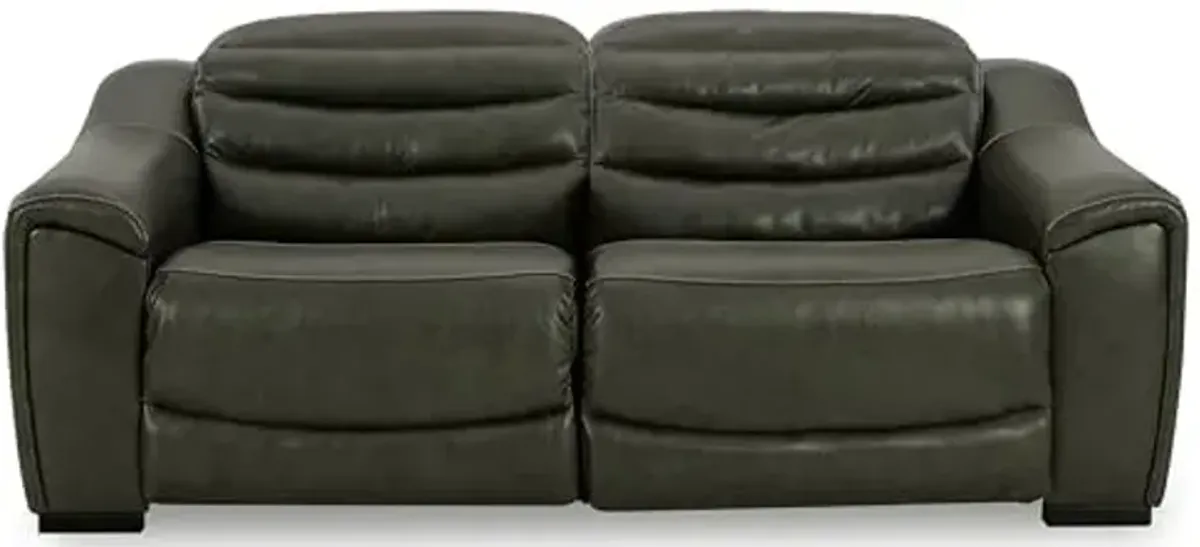 Signature Design by Ashley Center Line Casual Leather Match 2-Piece Power Reclining Sectional Loveseat with Adjustable Headrest, USB Ports, Gray