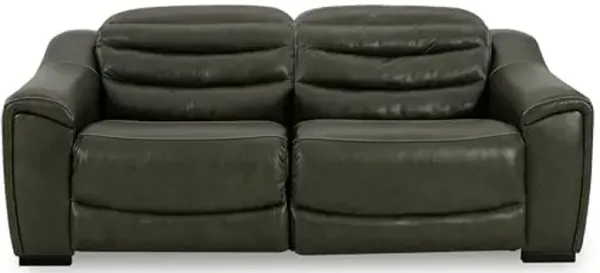 Signature Design by Ashley Center Line Casual Leather Match 2-Piece Power Reclining Sectional Loveseat with Adjustable Headrest, USB Ports, Gray