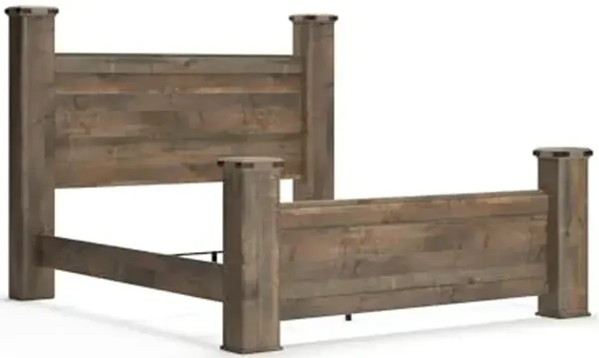 Signature Design by Ashley Trinell Rustic King Poster Bed, Foundation or Box Spring Needed, Dark Brown