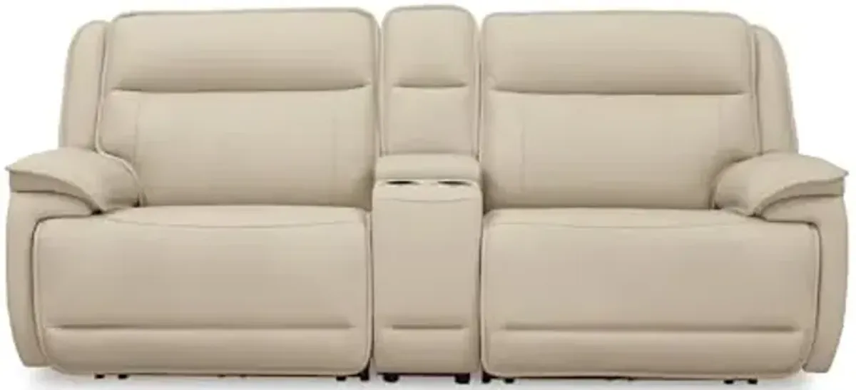 Signature Design by Ashley Double Deal Modern Leather Match 3-Piece Power Reclining Loveseat Sectional with Console, Adjustable Headrest, USB Ports, Storage and Cup Holders, Beige
