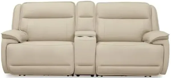 Signature Design by Ashley Double Deal Modern Leather Match 3-Piece Power Reclining Loveseat Sectional with Console, Adjustable Headrest, USB Ports, Storage and Cup Holders, Beige
