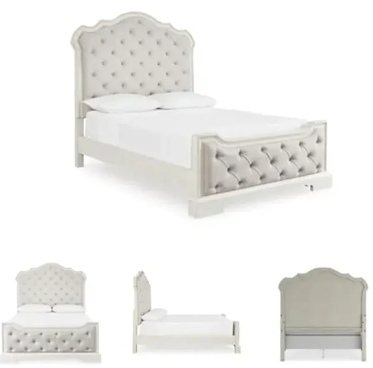 Signature Design by Ashley Arlendyne French Country Tufted Queen Upholstered Bed, Foundation or Box Spring Needed, White