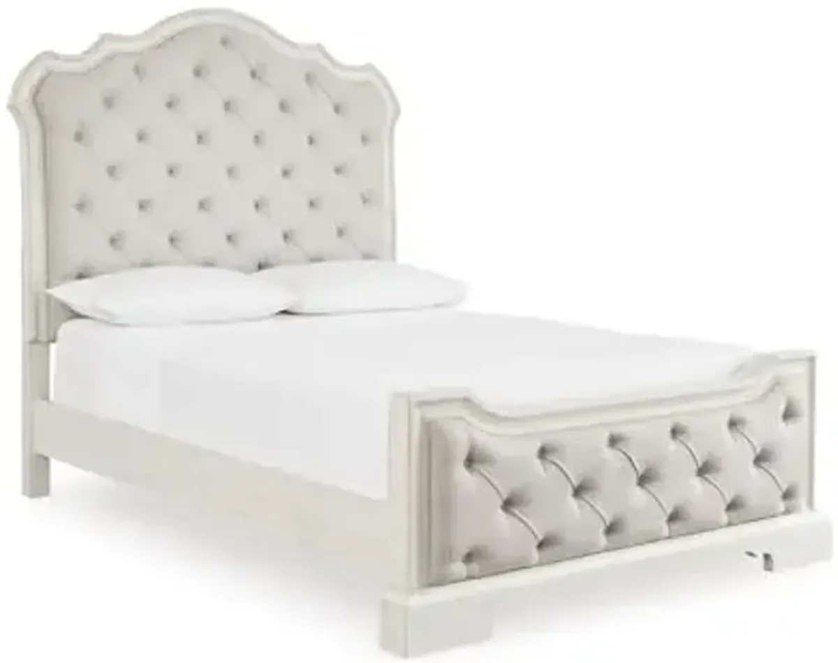 Signature Design by Ashley Arlendyne French Country Tufted Queen Upholstered Bed, Foundation or Box Spring Needed, White