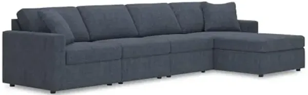 Signature Design by Ashley Modmax Stain Resistant Minimalist Modular Anti Sag Right-Arm Facing 4-Piece Sectional with Chaise, Loose Reversible Cushions and 2 Accent Pillows, Blue