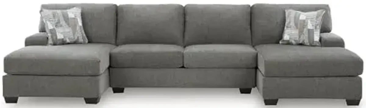 Signature Design by Ashley Seyler Lane Modern 2-in-1 Convertible 3-Piece Sleeper Sectional with Double Chaise, Loose Seat Cushions, Bi-Fold Memory Foam Mattress and 2 Accent Pillows, Full, Gray