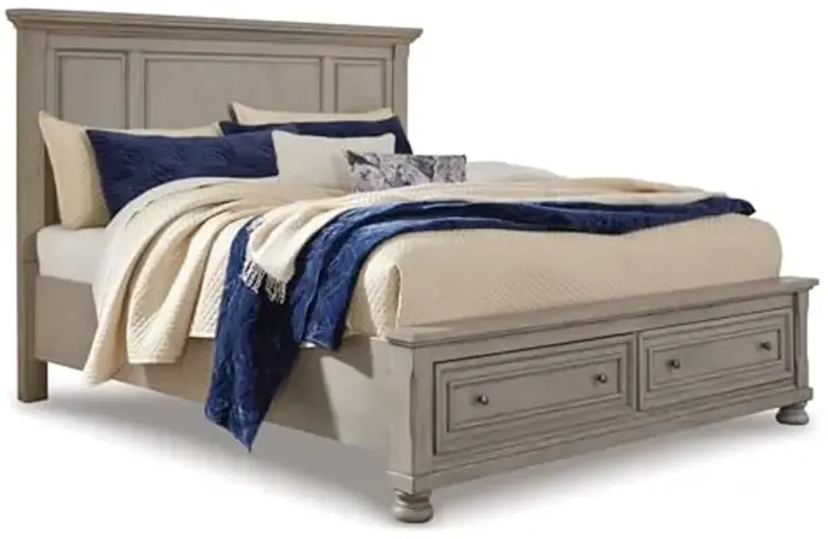 Signature Design by Ashley Lettner Traditional 2-Drawer King Platform Storage Bed, Foundation or Box Spring Not Needed, Light Gray