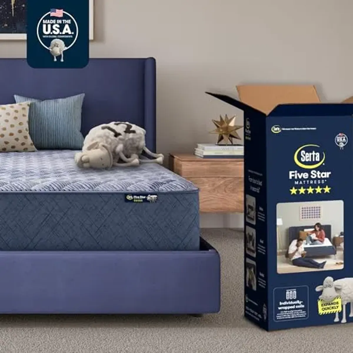 Serta Five Star Mattress Tranquility 14-Inch Firm – Twin – Zoned Support, Pressure Relief, Cooling Comfort – Made in USA – Bed-in-a-Box – 100 Night Trial, 10-Year Limited Warranty