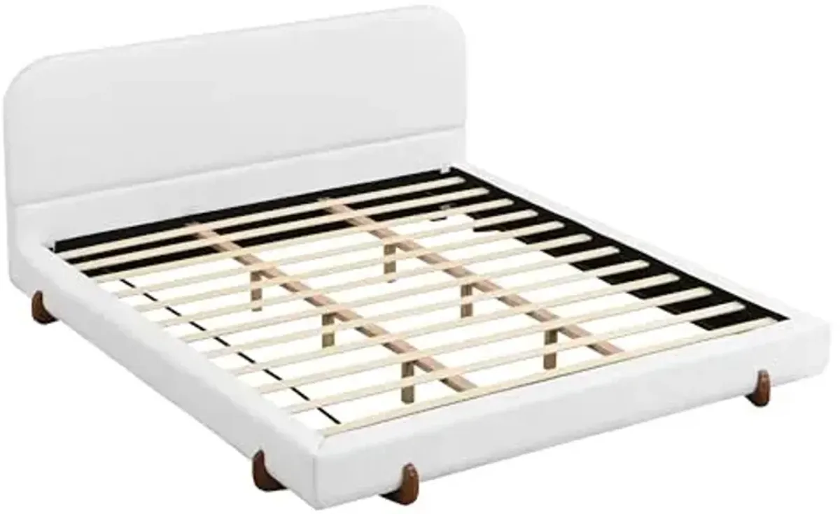 Christopher Knight Home Destin Modern California King Size Bed Frame and Headboard, Solid Wood California King Platform Bed Frame with Upholstered Headboard, No Box Spring Needed, Easy Assembly, White