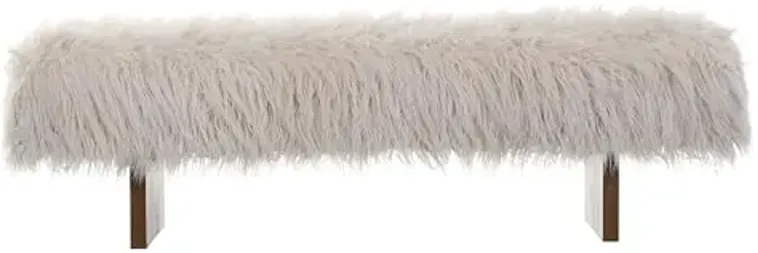 Christopher Knight Home Lenka 67" Long-haired Faux Wool Bedroom Bench, Rubberwood Ottoman Bench, Spacious Seating, Long Footstool for Living Room, Luxury Entryway Bench, Brown+Beige