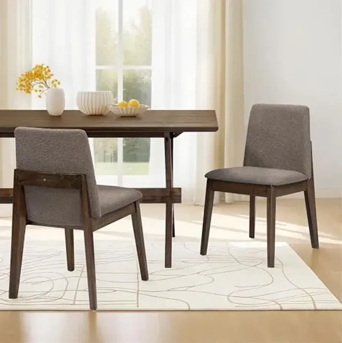 Christopher Knight Home Lucian Armless Dining Chairs Set of 2, Modern Dining Chair with Fabric Upholstery, Sturdy Wood Frame Kitchen Chairs, Extra Seat for Dining Room, Brown + Walnut