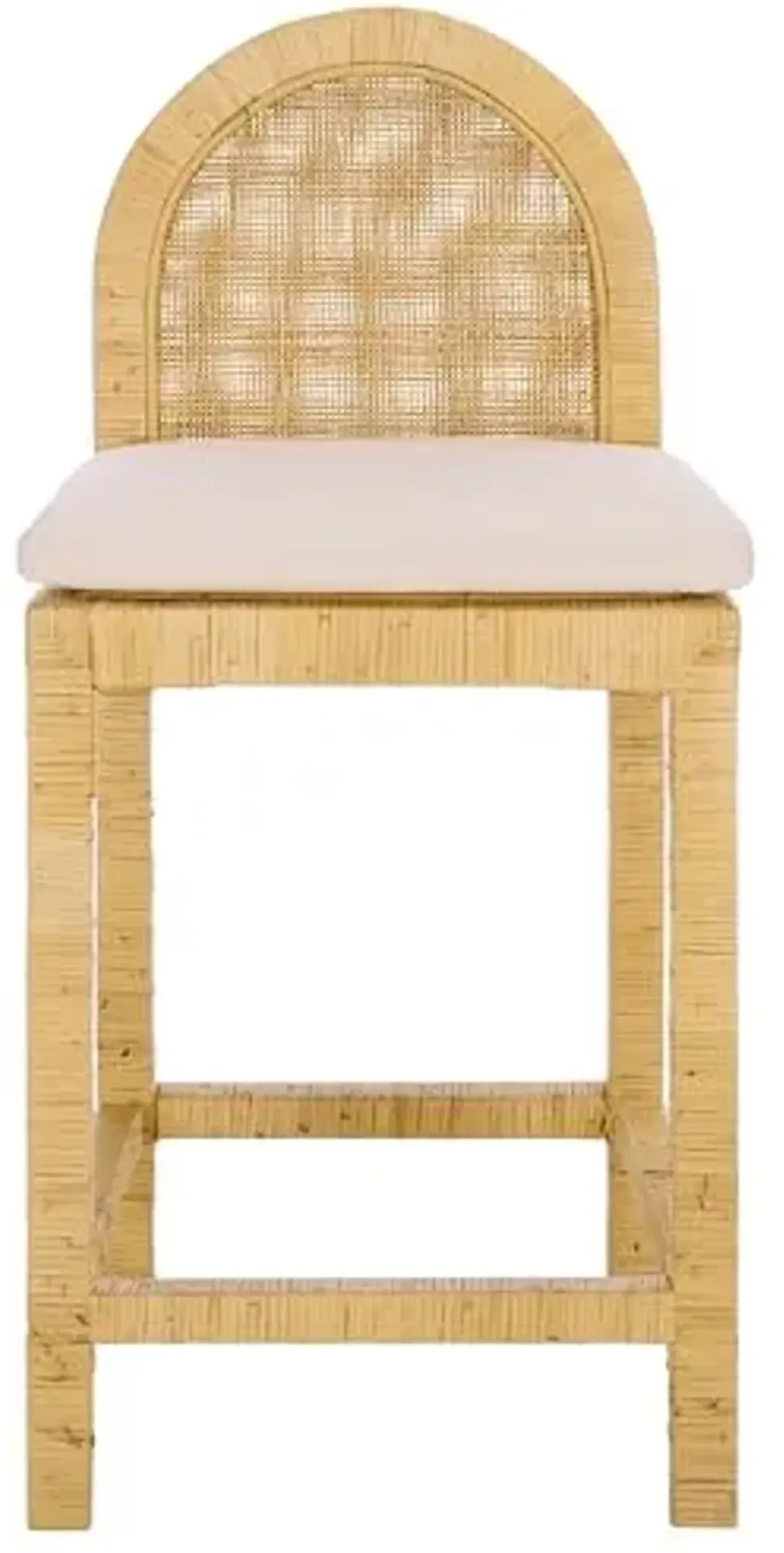 SAFAVIEH Home Collection - Tojo Cane Rounded Back Counter Stool, Natural Wood with White Cushion, Fully Assembled (BST6507A)