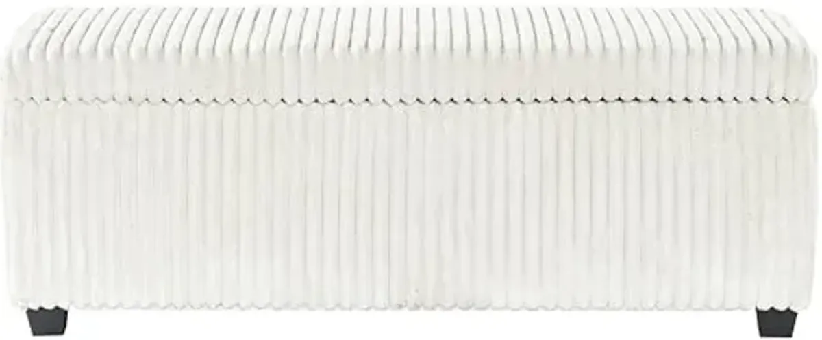 SAFAVIEH Couture Collection - Lynzie Ivory Corduroy Storage Bench, Channel Tufted Upholstered Seat with Hidden Storage, Modern Accent Furniture (SFV6114A)