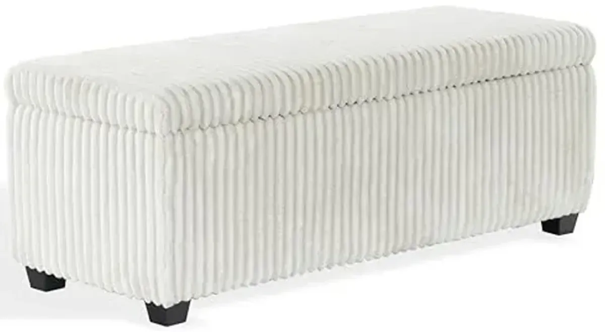 SAFAVIEH Couture Collection - Lynzie Ivory Corduroy Storage Bench, Channel Tufted Upholstered Seat with Hidden Storage, Modern Accent Furniture (SFV6114A)