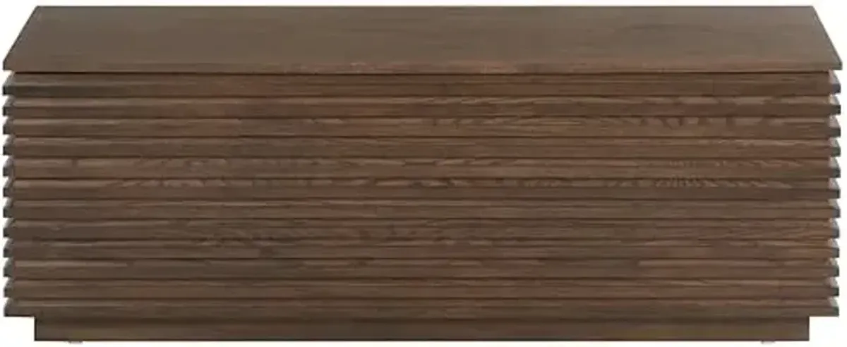 SAFAVIEH Couture Collection - Zuzu Walnut Brown Wood Storage Bench, Modern Slatted Design with Lift-Top Compartment (SFV4258A)