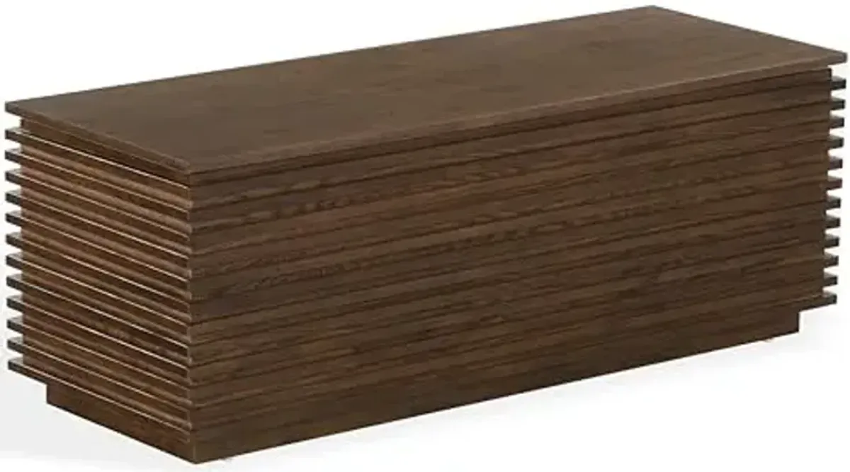 SAFAVIEH Couture Collection - Zuzu Walnut Brown Wood Storage Bench, Modern Slatted Design with Lift-Top Compartment (SFV4258A)